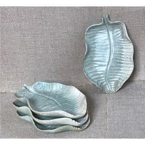 Leaf Shaped Pottery Dish Set Plates Hors Doeuvres Snacks Botanical Nature Boho